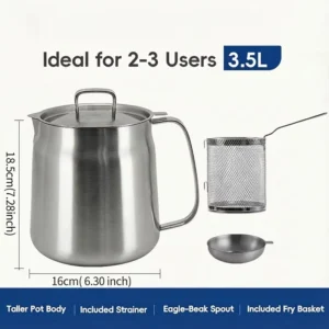 Stainless Steel Oil Filter Pot with Fine Mesh Strainer and Frying Basket 3.5L