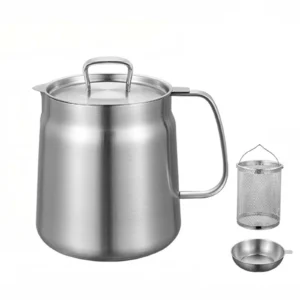 304 Stainless Steel Oil Filter Pot with Deep Fry Basket Fine Mesh Strainer & Lid