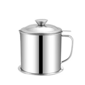 1.3L Stainless Steel Oil Pot Filter Oil Strainer Oil Storage Cup with Fine Mesh