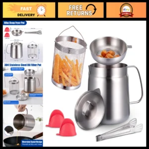 68oz Stainless Steel Oil Filter Pot with Mesh Strainer & Tongs, Heat Resistant G