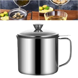 1.3L Stainless Steel Oil Filter Pot Cooking Soup Grease Strainer Separator NEW