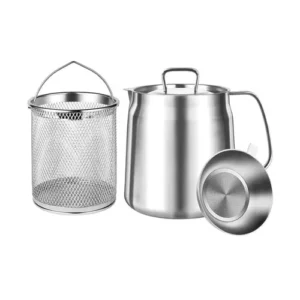 4-Piece Stainless Steel Oil Strainer Pot Set with Frying Basket Silver Multifunc